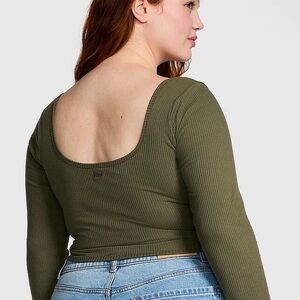 VS PINK OLIVE RIBBED CORSET TOP